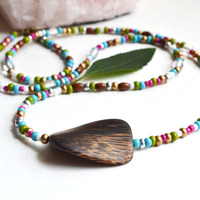 Long Necklace, Wood Necklace, Beaded Necklace, Summer Jewelry, Colorful Bead Necklace - Thumbnail 1