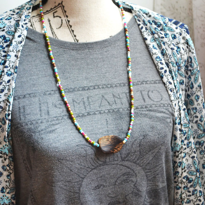 Long necklace, wood necklace, beaded necklace, summer jewelry, colorful bead necklace - Thumbnail 4