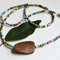 Long Necklace, Wood Necklace, Beaded Necklace, Summer Jewelry, Colorful Bead Necklace - Thumbnail 3