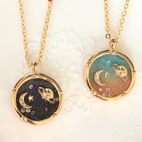 Harajuku Fantasy universe planet Saturn moon diamond the long necklace sweater chain