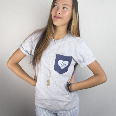 Adopteen heart contrast pocket tee - heather grey/navy