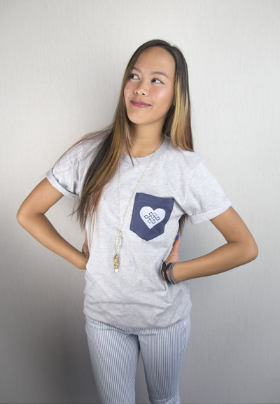 Adopteen Heart Contrast Pocket Tee - Heather Grey/Navy