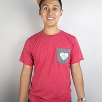 Adopteen Heart Contrast Pocket Tee - Heather Grey/Navy - Thumbnail 1