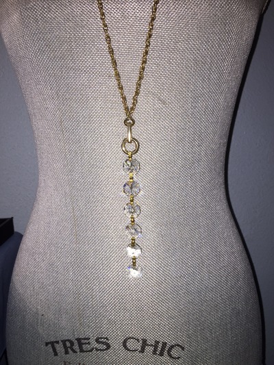 Long gold chain with 6 crystals