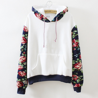 Harajuku retro solid color flowers sleeve hoodie