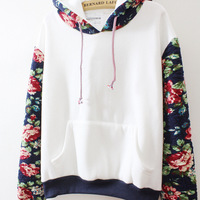 Harajuku retro solid color flowers sleeve hoodie - Thumbnail 1