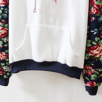 Harajuku retro solid color flowers sleeve hoodie - Thumbnail 3