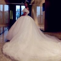 P303 Movie Costume Cinderella 2015 Ella white dress wedding bridal long train - Thumbnail 2