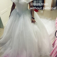P303 Movie Costume Cinderella 2015 Ella white dress wedding bridal long train - Thumbnail 3