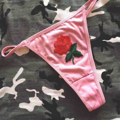 Embroidered rose thong