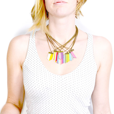 Large rainbow color vegan suede necklace