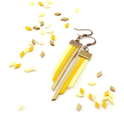 Fringe earrings in gold and yellow - vegan suede