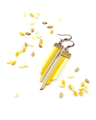 Fringe Earrings in Gold and Yellow - Vegan Suede