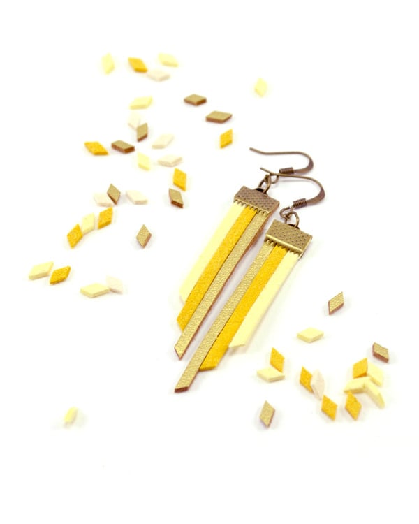 Fringe Earrings in Gold and Yellow - Vegan Suede