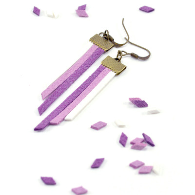 Fringe earrings in purple ombre - vegan suede