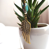 Feather Necklace, Dream Necklace, Angel Wing Necklace, Jasper and Feather, Bohemian - Thumbnail 1