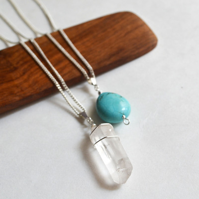 Layering necklaces, layered necklaces, clear quartz point, turquoise drop necklace, crystal quartz, healing stones - Thumbnail 5