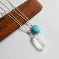 Layering Necklaces, Layered Necklaces, Clear Quartz Point, Turquoise Drop Necklace, Crystal Quartz, Healing Stones - Thumbnail 2