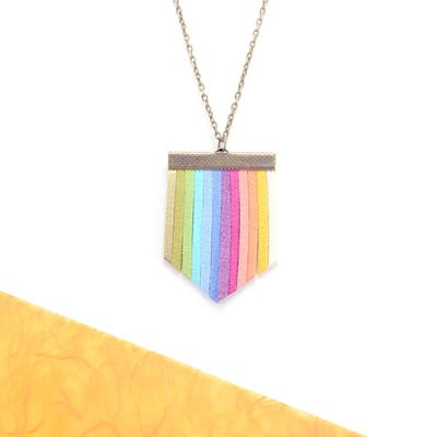 Large rainbow color vegan suede necklace - Thumbnail 4