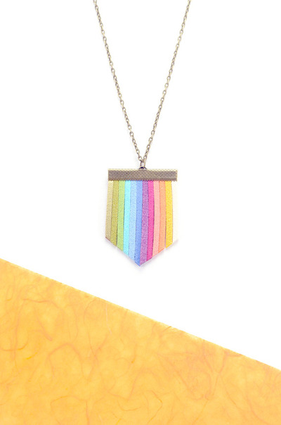 Large Rainbow Color Vegan Suede Necklace