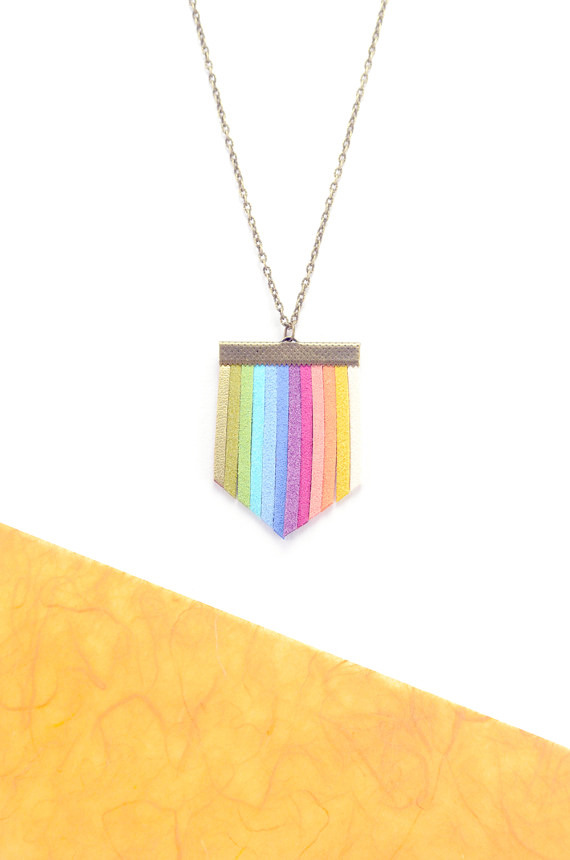 Large Rainbow Color Vegan Suede Necklace