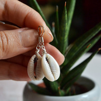 Cowrie Shell Earrings, Small Shell Earrings, Cowrie Shells, Beach Earrings - Thumbnail 1