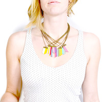 Pink & Yellow Gradient Fringe Necklace - Faux Vegan Leather - Thumbnail 2