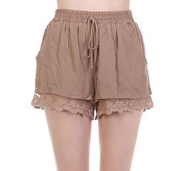 Tan Shorts w/ Lace Hem