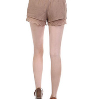 Tan Shorts w/ Lace Hem - Thumbnail 1