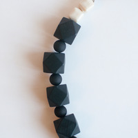 Geometric Round Beaded Black & White Necklace, NL0658 - Thumbnail 4