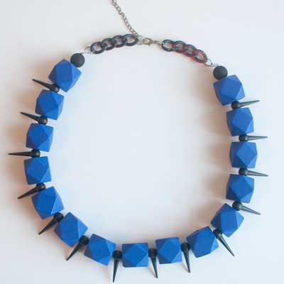 Blue geometric beaded needle statement necklace, nl0757 - Thumbnail 5