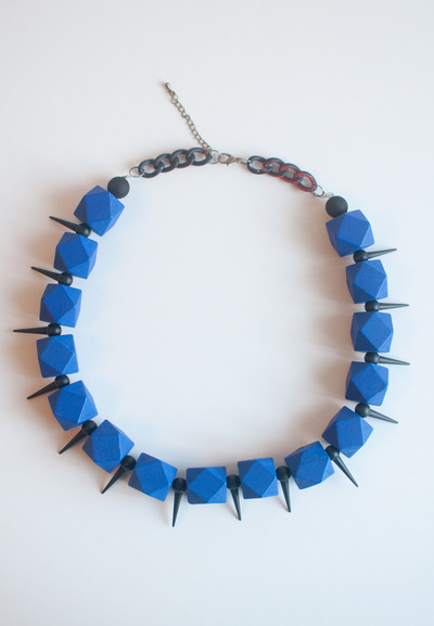 Blue Geometric Beaded Needle Statement Necklace, NL0757