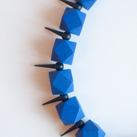 Blue Geometric Beaded Needle Statement Necklace, NL0757 - Thumbnail 2