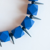 Blue Geometric Beaded Needle Statement Necklace, NL0757 - Thumbnail 3