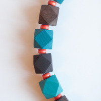 Chocolate Brown Blue Orange Collar Statement Necklace NL0661 - Thumbnail 2