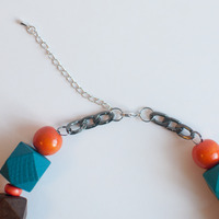 Chocolate Brown Blue Orange Collar Statement Necklace NL0661 - Thumbnail 3