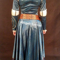 p166 women Merida gown Movies Cosplay Costume dress brave 2012 velvet with print - Thumbnail 3