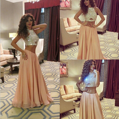 Champagne prom dress, long prom dress, prom dress , sparkle prom dress,two pieces prom dress, bd14522
