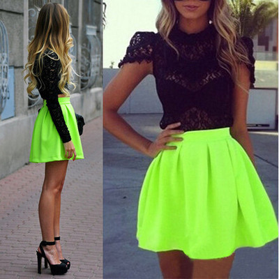 Fashion fluorescent green half-length skirt   07