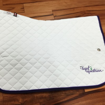 The legal equestrian ogilvy baby pad in white with dark purple binding, light purple piping