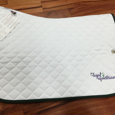 The legal equestrian ogilvy baby pad in white with hunter green binding