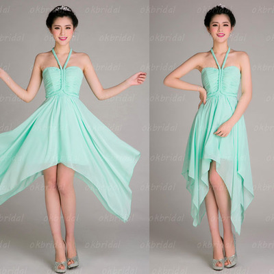 Mint bridesmaid dresses, halter bridesmaid dress, hi-lo bridesmaid dress, on sale bridesmaid dresses, custom bridesmaid dress, pd15482 - Thumbnail 3