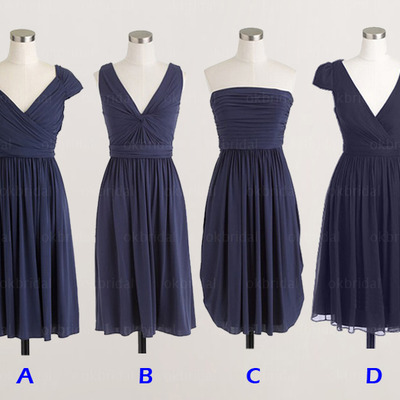 Navy blue bridesmaid dress, chiffon bridesmaid dresses, short bridesmaid dress, popular bridesmaid dresses, wedding bridesmaid dress, pd15487 - Thumbnail 3