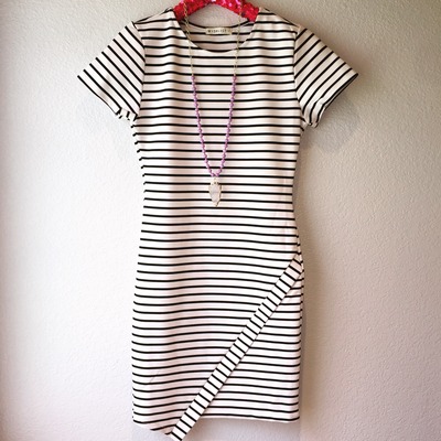 Black & white striped assymetrical dress