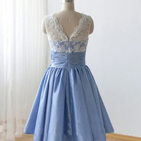 Lace bridesmaid dresses, short bridesmaid dress, junior bridesmaid dresses, cheap prom dress, PD15493 - Thumbnail 1