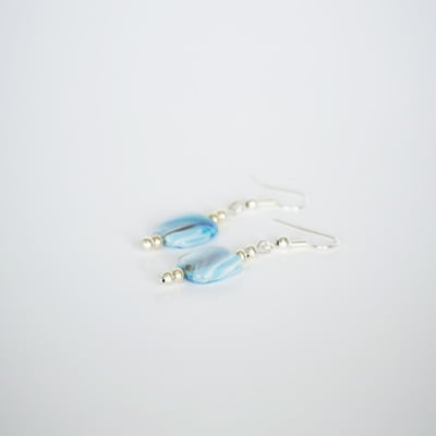 Silver and blue oval bead earrings - Thumbnail 2