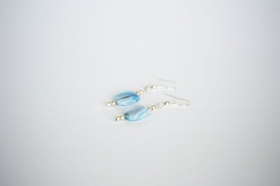 Silver and Blue Oval Bead Earrings