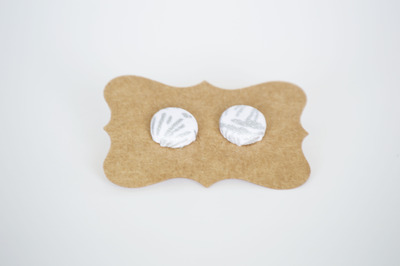 Silver and White Fabric Earrings