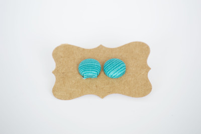 Blue Green Striped Fabric Earrings