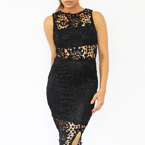 Sleeveless Hollow Slim Lace Dress - Black